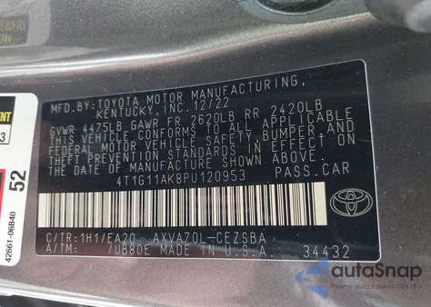 2023 Toyota Camry Se from USA, damaged, VIN 4T1G11AK8PU120953